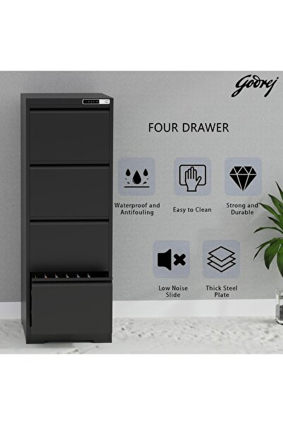 Mahmayi Godrej 4 Drawer Digital Filing Cabinet with Touch Screen Lock Steel Black Finish