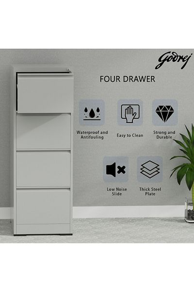 Mahmayi Godrej 4 Drawer Steel Filing Cabinet with Secure Lock Steel Grey Powder-Coated Finish