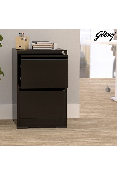 Mahmayi Godrej 2 Drawer Steel Filing Cabinet with Secure Lock Steel Black Powder-Coated Finish