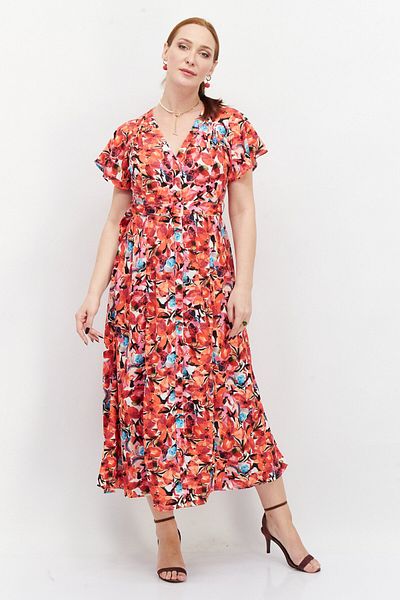 French Connection Women Floral Print Maxi Dress, Red Combo