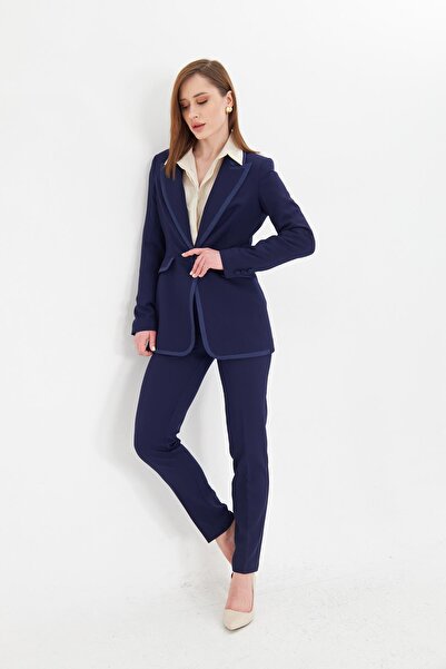 LOVELF Yakası Saten Biyeli Takım Lacivert