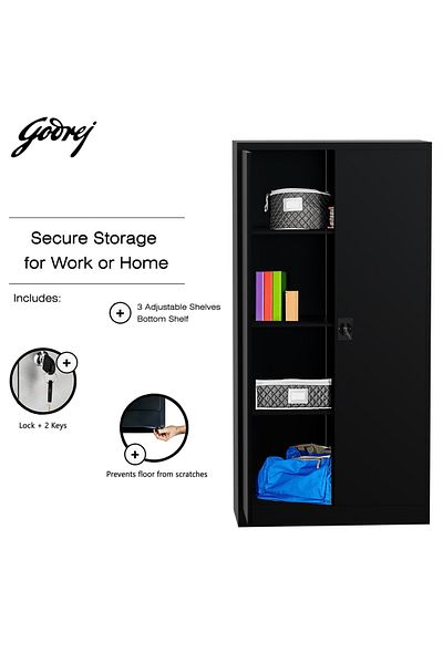 Mahmayi Godrej Full-Height Steel Swing Door Cupboard with Adjustable Shelves Black Finish