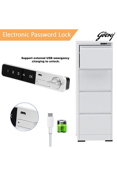 Mahmayi Godrej 4 Drawer Digital Filing Cabinet with Touch Screen Lock Steel White Finish