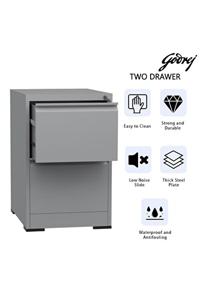 Mahmayi Godrej 2 Drawer Steel Filing Cabinet with Secure Lock Steel Grey Powder-Coated Finish