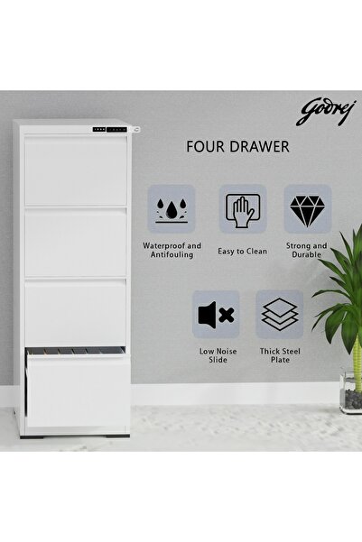 Mahmayi Godrej 4 Drawer Digital Filing Cabinet with Touch Screen Lock Steel White Finish