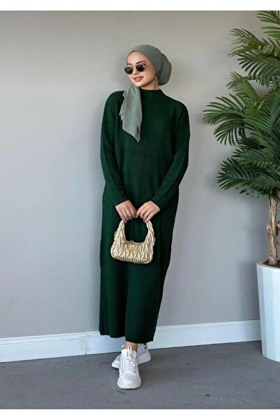 Gülce moda Σμαραγδένιο Πράσινο Πλεκτό Φόρεμα