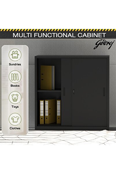 Mahmayi Godrej Low Height Sliding Door Steel Bookshelf with Shelves Steel Black