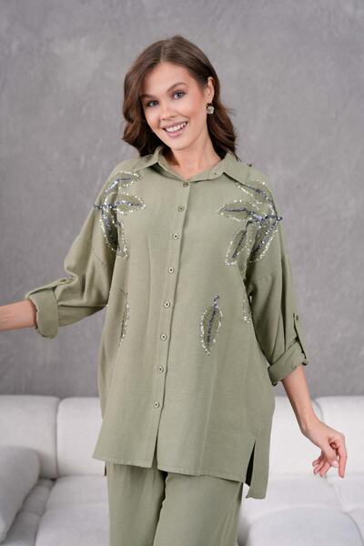 BURRASCA قميص كتان مع تطريز