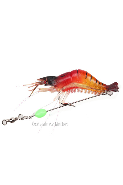 SAZAN RİG Karides Shrimp Balık Yemi Fosforlu Kancalı Sahte Kırmıızı Silikon 7...