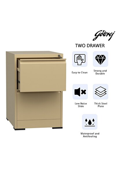 Mahmayi Godrej 2 Drawer Steel Filing Cabinet with Secure Lock Steel Beige Powder-Coated Finish