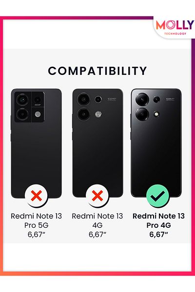 Molly حافظة سيليكون لطيفة ميني بحواف سوداء سميكة ثلاثية الأبعاد لهاتف Xiaomi Redmi Note 13 PRO 4G