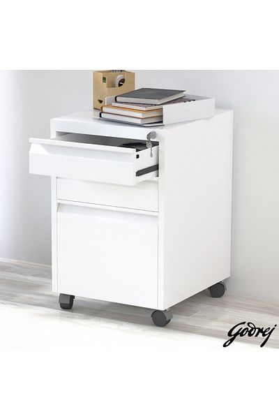 Mahmayi Godrej 3 Drawer White Mobile Storage Unit for Office and Home Organization
