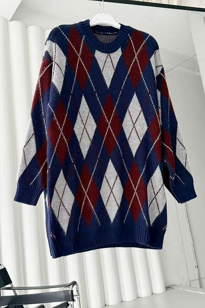 MODAQU Pulover cu model în carouri cu textura moale - bleumarin