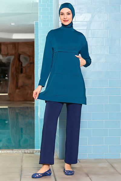 REMSA Lycra Full Covered Hijab Swimsuit with Front Pocket 1254 Petrol
