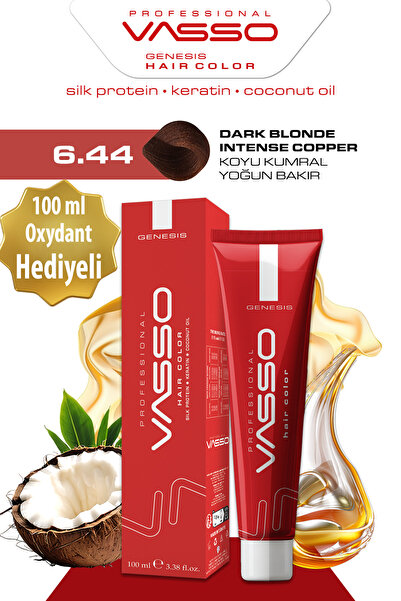 VASSO Kadın Saç Boyası 6.44 Koyu Kumral Yoğun Bakır 100 ml