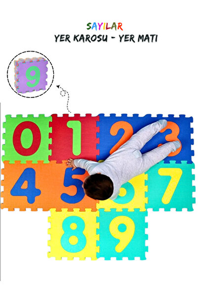 OMZ 9 Parça Yapboz Büyük Boy Rakamlı Sayılı Oyun Karosu Yer Matı Kız Oyuncakl...