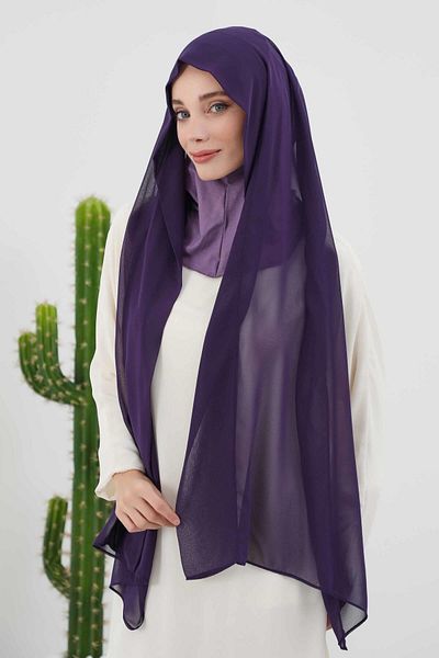 Aisha's Design شال شيفون بقلنسوة داخلية من القطن الممشط، PS-46