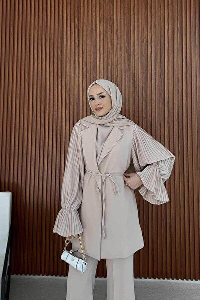 Melike Tatar Stone Sleeve Pleated Crepe Set 32-4002