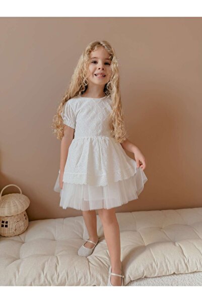 Linola Baby Kids Lace Fistolu Ekru Elbise