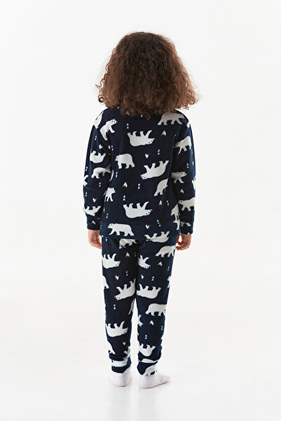 Fulla Moda Kutup Ayısı Desenli Bisiklet Yaka Polar Kız Çocuk Pijama Takımı