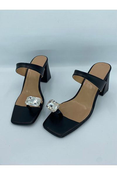 Ömer Ediz Shoes Γυναικείες Σαγιονάρες με Λεπτομέρεια από Κρυστάλλινη Πέτρα με τακούνι 8 cm