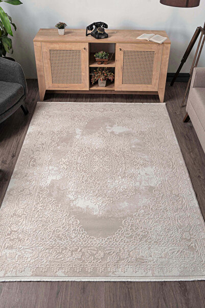 KREASYON HALI Elkenz 7559 Bej Uzun Ömürlü Yumuşak Dokulu Salon Mutfak Koridor...