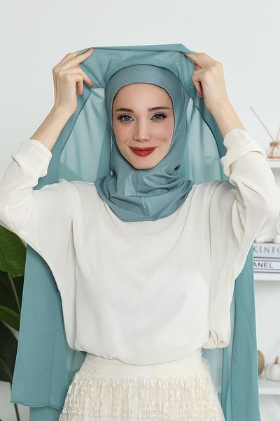Aisha's Design شال شيفون بقلنسوة داخلية من القطن الممشط، PS-46