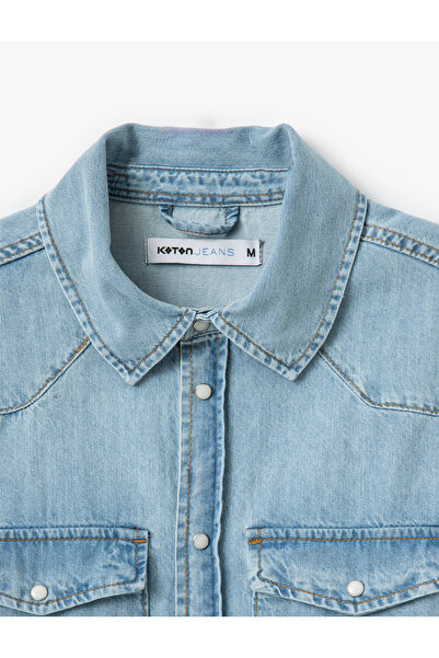 Koton Pamuklu Düğmeli Kapaklı Cep Detaylı Uzun Kollu Jean Gömlek