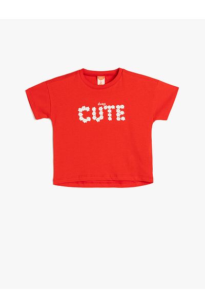 Koton Slogan Printed Crew Neck Red Baby Girl T-Shirt 5Smg10014Ak