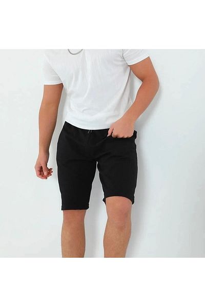 yg ydn giyim Black Comfortable Cut Elastic Waist Summer Soft Fabric Pocket Shorts