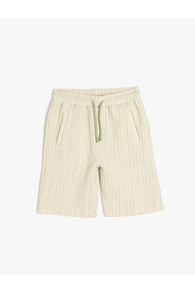 Koton Striped Bermuda Shorts with Tie Waist Pocket Detail
