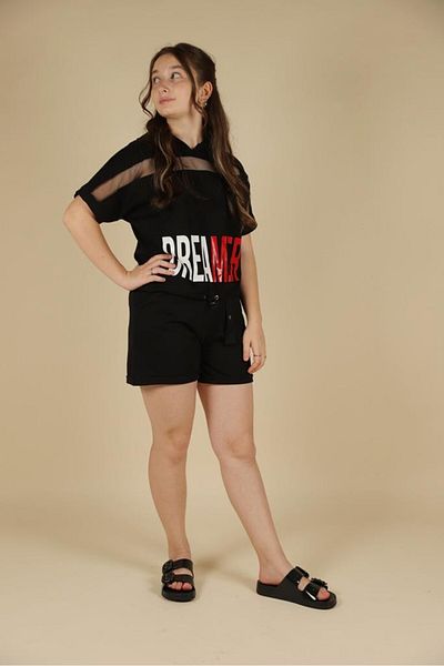 Ugly Duck 09-14 Years Girl's Black Color Belted Shorts