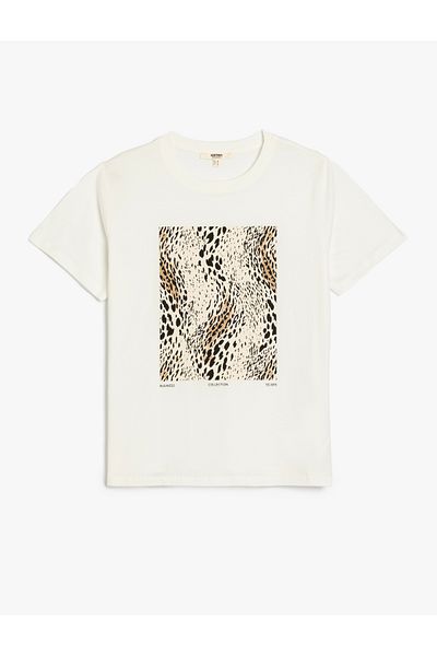 Koton Short Sleeve Cotton Leopard Print Oversize T-Shirt