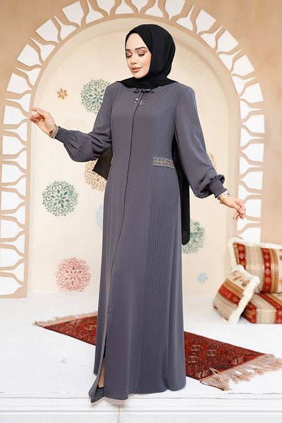 Neva Style Zippered Smoked Hijab Abaya 8104Fu