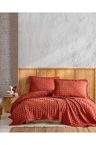 Şaheser Jakarlı Pike Yatak Örtüsü Çift Kişilik Enza Kiremit