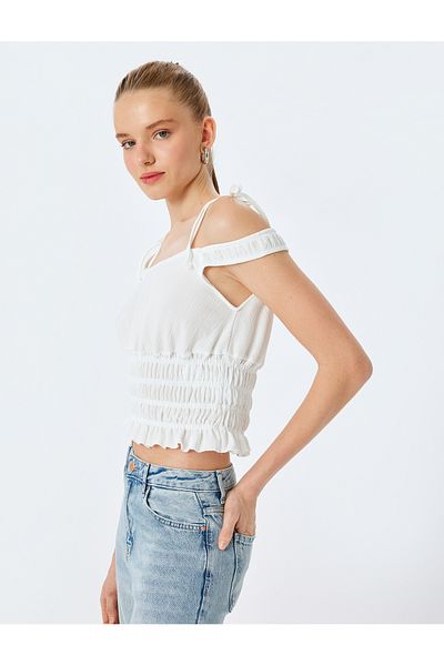 Koton Gimped Strappy Crop Top Slim Fit T-Shirt