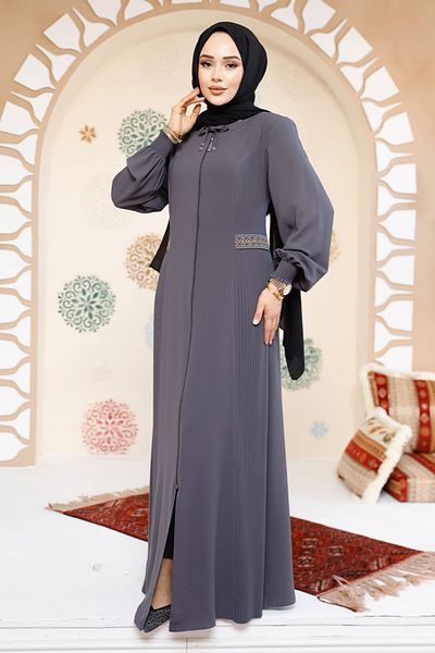 Neva Style Zippered Smoked Hijab Abaya 8104Fu
