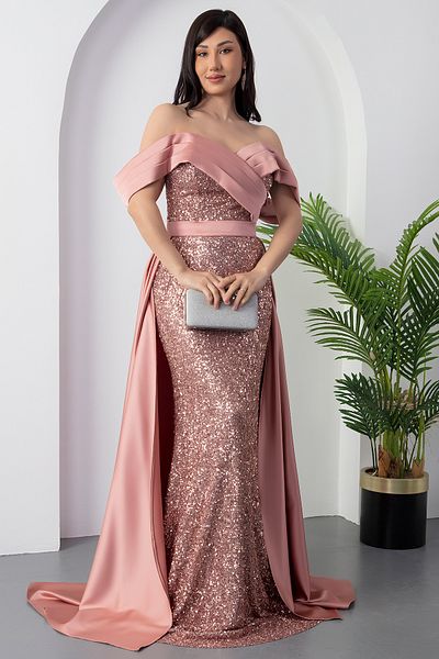 PULLIMM Rochie de seara cu paiete cu detaliu din satin ECR5461