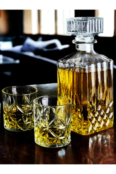 MADAME LUDA Kristal 7 Parça-750 Ml.Karaf Şişe-340 Ml.6 Adet Viski Bardağı-Kad...