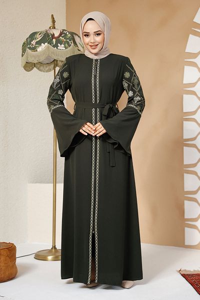 Neva Style Patterned Khaki Hijab Abaya Model No: 90311Hk