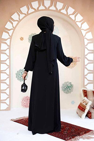 Neva Style Zippered Black Hijab Abaya 8104S