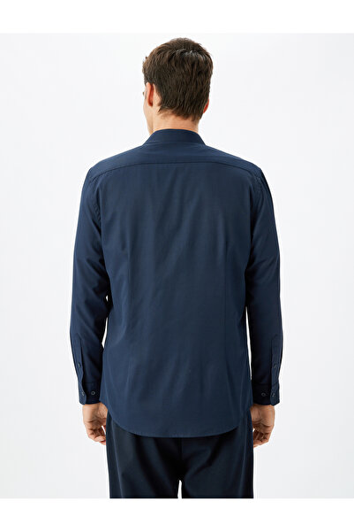 Koton Langärmliges Slim-Fit-Klassikerhemd – halber italienischer Kragen, Baumwollmischung