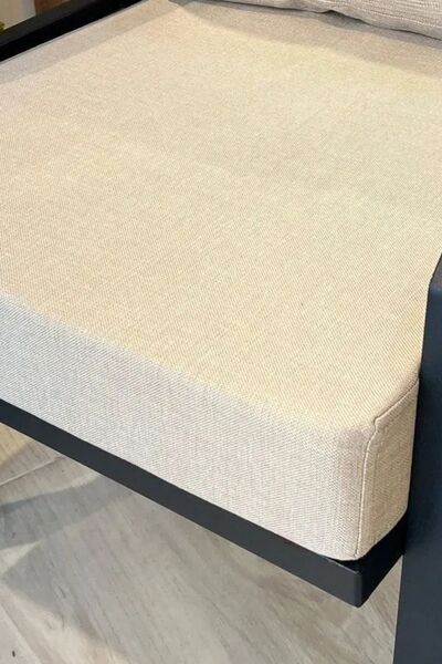 UFUK HOME Kavacık İkili Koltuk Krem Fermuarlı Keten Kumaş, Modern Metal Konfo...