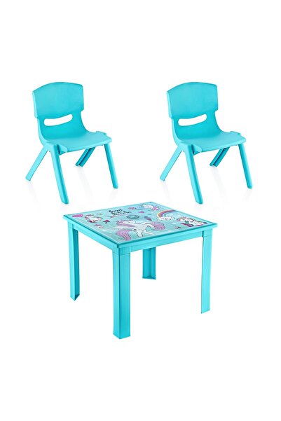 Fiore 3'Lü Set Çocuk Masa Sandalye Takımı Turkuaz Unicorn 1-3 Yaş