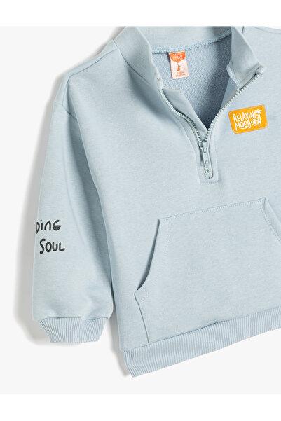 Koton Hanorac din bumbac imprimat cu mânecă lungă, cu jumătate de fermoar