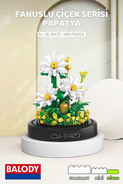 balody Flower Series with Bell Jar – Daisy (Bl18473) – Mini Block Building Toy Set