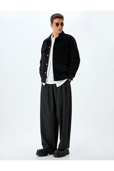 Koton Βαμβακερό μπουφάν Slim Fit - Κοτλέ με γιακά πουκάμισου και λεπτομέρεια τσέπης με πτερύγιο