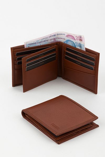 Fossil Boxed Genuine Leather Tan Horizontal Men's Hand Portfolio Wallet