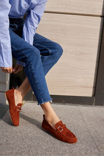 ANGELİNA JONES Picoli Women's Cinnamon Real Suede Buckle Loafer Shoes