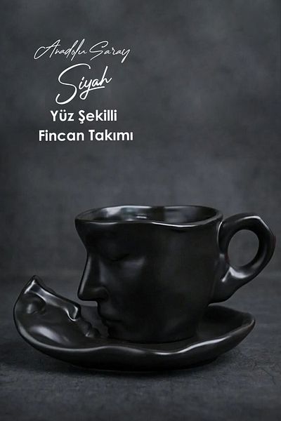 Anadolu Saray Scandinavian Black Face Shaped Cup Set |   Ceramic Cup Set Coffee Cup Set